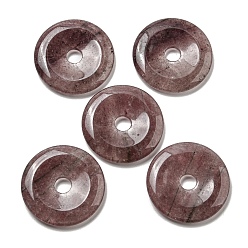 Strawberry Quartz Natural Strawberry Quartz Pendants, Donut/Pi Disc Charms, 50x6.5~7.5mm, Hole: 10mm