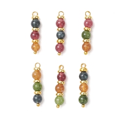 (52) Непрозрачная лаванда Подвески из круглых бусин из окрашенного натурального зеленого нефрита, имитирующего турмалин., золотые, разноцветные, 22x5 мм, отверстие : 1.8 мм