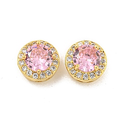 Бледно-Розовый Многожильные звенья из латуни с паве из кубического циркония, плоско-круглые, реальный 18 k позолоченный, розовый жемчуг, 10.5x6.5 мм, отверстие : 1.6 мм