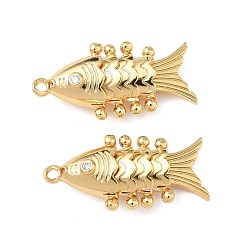 Настоящее золото 18K Латунные микро проложить кубического циркония подвески, рыбы прелести, реальный 18 k позолоченный, 24.5x12x6 мм, отверстие : 1.2 мм
