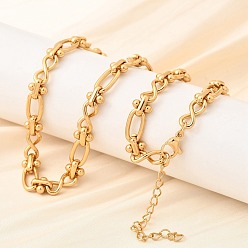 Золотой 304 Овальные цепочки из нержавеющей стали с бесконечными звеньями для женщин и мужчин, ионное покрытие (ip), золотые, 15.75 дюйм(40см)+удлинитель: 48.5мм, ссылка: 7.5x7x4.5 mm
