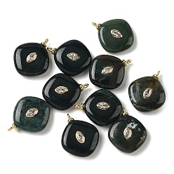 Мосс Агат Природные моховой агат подвески, подвески в виде ромбов с латунной микрофиброй, долговечный, стойки покрытие, реальный 18 k позолоченный, без кадмия и без свинца, 25~26.5x21.5x6.5~7.5 мм, отверстие : 2.5 мм