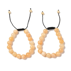 Желтый Нефрит 10Мм круглые браслеты из плетеных бусин из натурального желтого нефрита, регулируемые браслеты из нейлонового шнура для женщин и мужчин, внутренний диаметр: 1-3/4~2-7/8 дюйм (4.6~7.4 см)