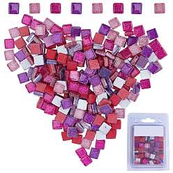(52) Непрозрачная лаванда Кабошоны из стекла, мозаичные плитки, с блеском порошок, для украшения дома или поделок, квадратный, разноцветные, 10x10x4.5 мм, около 220 шт / коробка