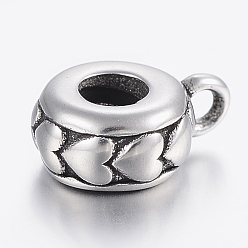 Antique Silver 304 Stainless Steel Tube Bails, Loop Bails, Flat Round with Heart, Antique Silver, 12x9x5mm, Hole: 2mm, Inner Diameter: 4mm.
