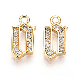 Настоящее золото 18K Латунные микро проложить кубического циркония прелести, число 0, реальный 18 k позолоченный, 13~14x4.5~8x2 мм, отверстие : 1.5 мм