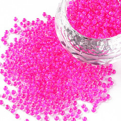 Camellia 11/0 Grade A Round Glass Seed Beads, Transparent Inside Colours, Camellia, 2.3x1.5mm, Hole: 1mm, about 48500pcs/pound