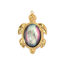 Разноцветный 304 Подвески из нержавеющей стали и ракушек, черепаховый шарм, реальный 18 k позолоченный, ионное покрытие (ip), долговечный, красочный, 34x23 мм, отверстие: 1.40 мм