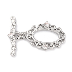 Платина Латунные застежки-молнии из прозрачного кубического циркония, без кадмия, без никеля и без свинца, долговечный, овальные, платина, 21x15x2.5 мм, отверстие : 1.8 мм, бар: 6.5x20x2.5 mm, отверстие : 1.8 мм