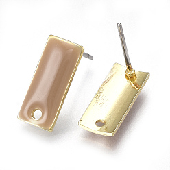 Camel Alloy Stud Earring Findings, with Loop, Enamel and Steel Pins, Rectangle, Light Gold, Camel, 14x6mm, Hole: 1.2mm, Pin: 0.7mm