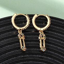 Разноцветный Серьги-кольца из латуни с английской булавкой и фианитом, без никеля , реальный 18 k позолоченный, красочный, 32x10x14.5 мм