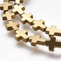 с Золотистым Покрытием Немагнитные синтетический гематит бисер пряди, вакуумное покрытие pvd, класс А, крестик, с золотым покрытием, 10x8x3 мм, отверстие : 1 мм, около 40 шт / нитка, 15.9 дюйм