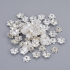 Silver Tibetan Style Alloy Bead Caps, Cadmium Free & Nickel Free & Lead Free, Flower, 6-Petal, Silver, 9.5x10x3mm, Hole: 1.5mm