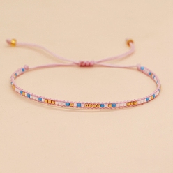 Pink Bohemian Style Seed Braided Bead Bracelet, Adjustable Bracelet, Pink, 11 inch(28cm)