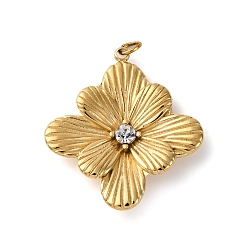 Настоящее золото 18K 316 из нержавеющей стали горный хрусталь подвески, с закрытыми кольцами для прыжков, ионное покрытие (ip), цветок, реальный 18 k позолоченный, 26x23.5x3.5 мм, отверстие : 2.6 мм
