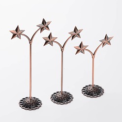 Седло Коричневый 3 шт железа серьги отображает наборы, дисплей ювелирных изделий стойки, ювелирные изделия стенд дерево, седло коричневый, 98x63x35 мм, 120x63x35 мм, 140x63x35 мм, 3шт / комплект