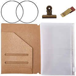 Mixed Color Traveler Notebook Accessories, Include Nylon Elastic Ropes, Brass Ticket Holder, Iron Binder Clip, Kraft Paper Card Holder and Rectangle PVC File Pockets, Mixed Color, 128x190x2mm