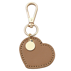 Camel PU Leather Pendant Decorations, with Alloy Clasps, Heart & Flat Round, Light Gold, Camel, 95mm
