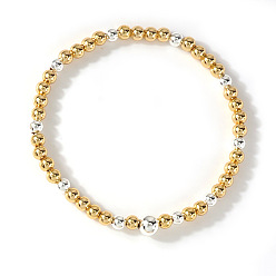 Платиновый & Золотой Латунные круглые бусины эластичные браслеты для женщин, платиной и золотом, 6.89 дюйм (17.5 см)