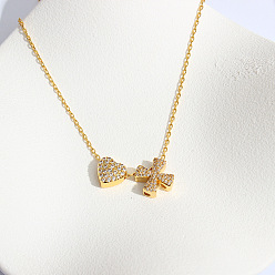 Letter X Ожерелья с подвеской в виде сердца из латуни с микропаве из прозрачного кубического циркония, золотые, Письмо X, 16.14 дюйм (41 см)