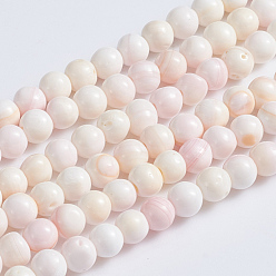 Розовая Раковина Натуральная розовая оболочка из бисера пряди, круглые, 5~5.5 мм, отверстие : 0.5 мм, около 80 шт / нитка, 15.94 дюйм (40.5 см)