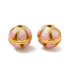 Pink Бисера эмали сплава, полый круглый, золотые, розовые, 10.5 мм, отверстие : 1.8 мм