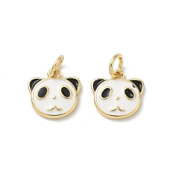 Белый Латунь эмаль подвески, прелести панды, стойки покрытие, без кадмия и без свинца, долговечный, реальный 18 k позолоченный, с целью перехода в кольце, белые, 10.5x11x2 мм, отверстие : 3.5 мм