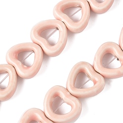 Персиковый Слойка Фарфора ручной работы бисер нитей, сердце, яркие глазированный фарфор, розовые, 13x14.5x5 мм, отверстие : 1.4 мм, около 25 шт / нитка, 12.60'' (32 см)