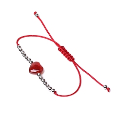 Red Agate Natural Red Agate Heart Braided Bead Bracelet, 6-3/4~9-7/8 inch(17~25cm)