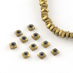 Golden Plated Square Electroplated Non-magnetic Synthetic Hematite Bead Spacers, Matte Style, Golden Plated, 2x2x1mm, Hole: 1mm, about 357pcs/strand, 15.7 inch