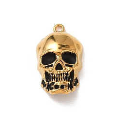 Черный 304 нержавеющей стальной эмали подвески, череп прелести, золотые, чёрные, 27x16x7 мм, отверстие : 2 мм