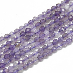 Аметист Природный аметист нитей бисера, граненые, круглые, 2~2.5 мм, отверстие : 0.3 мм, около 177 шт / нитка, 14.9 дюйм