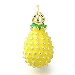 Ананас Латунь с эмалевыми подвесками, долговечный, без свинца и без кадмия, реальный 18 k позолоченный, с целью перехода в кольце, ананас, 14.5x8x8 мм, отверстие : 3.2 мм