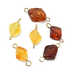 (52) Непрозрачная лаванда Подвески-коннекторы из натурального янтаря, ромб с 304 цветными петлями из нержавеющей стали, золотые, разноцветные, 18~20x8.5~12x4~6 мм, отверстие : 1.6~2.5 мм
