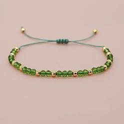 Желто-Зеленый Браслеты из плетеных бусин из круглых стеклянных и латунных бусин, регулируемые плетеные браслеты из волоконного шнура для женщин, золотые, желто-зеленый