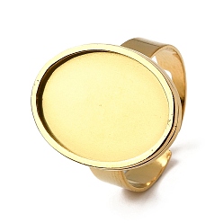 Настоящее золото 18K 304 регулируемые кольцевые компоненты из нержавеющей стали, настройки овальных колец, ионное покрытие (ip), реальный 18 k позолоченный, лоток : 13.5x18 мм, 20x15 мм, внутренний диаметр: 18 мм