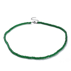 Темно-Зеленый Стекло бисера ожерелья, с удлинителями из нержавеющей стали, темно-зеленый, 18.18 дюйм (46.2 см)