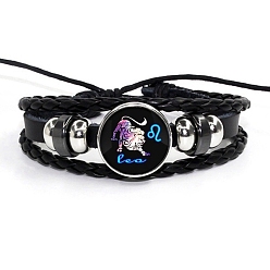 Лео Созвездие из искусственной кожи и стекла трехслойные многорядные браслеты, плетеные регулируемые браслеты, Лев, 7-1/8 дюйм (18 см)