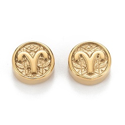 Овен Ионное покрытие (ip) 304 шарики из нержавеющей стали, плоский круглый с рисунком созвездий, Овен, 10x4 мм, отверстие : 1.8 мм