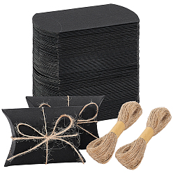 Черный 100шт. картонные бумажные подарочные коробки для конфет и подушек, с 2 пучками джутовой бечевки и 1 шт. складных почтовых коробок из крафт-бумаги, чёрные, 6.5x7x2.5 см