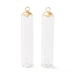 Прозрачный Подвески лэмпворк ручной работы, с подвесными поручнями из бисера из золотого сплава, Флакон духов, прозрачные, 40x8 мм, отверстие : 1.8 мм