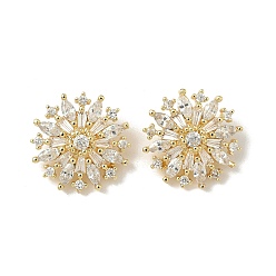 Золотой Латунные микро проложить кубического циркония подвески, цветок, ионное покрытие (ip), долговечный, без свинца и без кадмия, золотые, 16x6.5 мм, отверстие : 2 мм