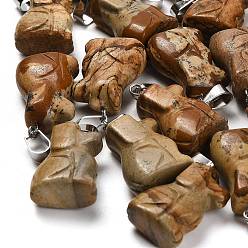 Пейзажный Джаспер Естественного изображения яшмы подвески, с 201 вывод из нержавеющей стали, собака, 25~27x15~16x9~9.5 мм, отверстие : 5x7 мм