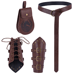 Sienna Imitation Leather Waist Belts & Bag, Medieval Viking Renaissance Accessories, with Alloy Findings, Sienna, 215x245x1mm