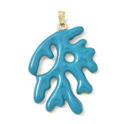 Темно-бирюзовый Латунные подвески, без кадмия и без свинца, с эмалью, коралловые чары, реальный 18 k позолоченный, темные бирюзовый, 35x26.5x3 мм, отверстие : 4.5x2.5 мм