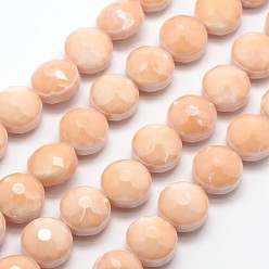 Фора Стеклянные бусины с гальваническим покрытием , гальваническое покрытие, плоские круглые граненые, оранжевые, 14x10 мм, отверстие : 1 мм, около 22 шт / нитка, 11.8 дюйм