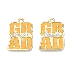 Goldenrod Alloy Enamel Pendants, Word Congrats and GRAD Charms, Light Gold, Goldenrod, 24.5x17.5x1mm, Hole: 1.6mm