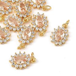 Beige SHEGRACE Brass Micro Pave Cubic Zirconia Pendants, Cadmium Free & Nickel Free & Lead Free, Flower Charms, Real 18K Gold Plated, Beige, 12x8x3mm, Jump Ring: 4x1mm, Inner Diameter: 2mm
