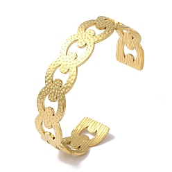 Real 18K Gold Plated 304 Stainless Steel Textured Hollow Open Cuff Bangles for Women, Real 18K Gold Plated, Inner Diameter: 1-3/4~2-3/8 inch(4.5~6.1cm), 15mm