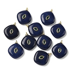 Белый Нефрит Крашеные натуральный белый нефрит подвески, подвески в виде ромбов с латунной микрофиброй, долговечный, стойки покрытие, реальный 18 k позолоченный, без кадмия и без свинца, синие, 25~26.5x21.5x6.5~7.5 мм, отверстие : 2.5 мм